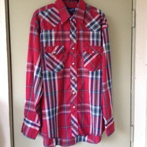 Wrangler Men 16-34 button down Shirt Western rodeo plaid Pearl Snap X-Long  XL